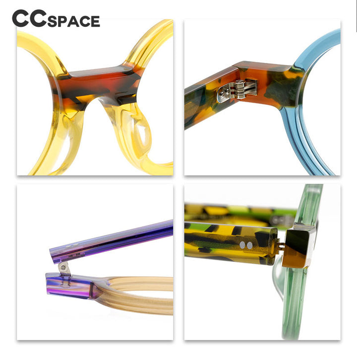 CCspace Unisex Full Rim Round Acetate Steampunk Eyeglasses 55104 Full Rim CCspace