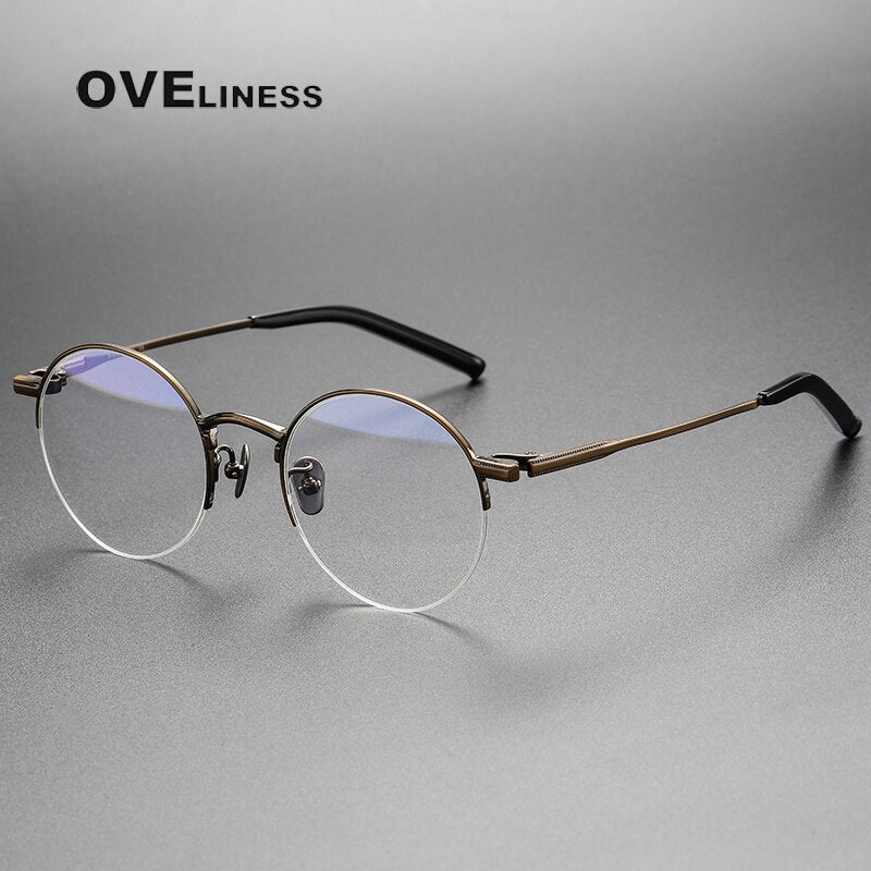 Oveliness Unisex Semi Rim Round Titanium Eyeglasses 185 Semi Rim Oveliness bronze