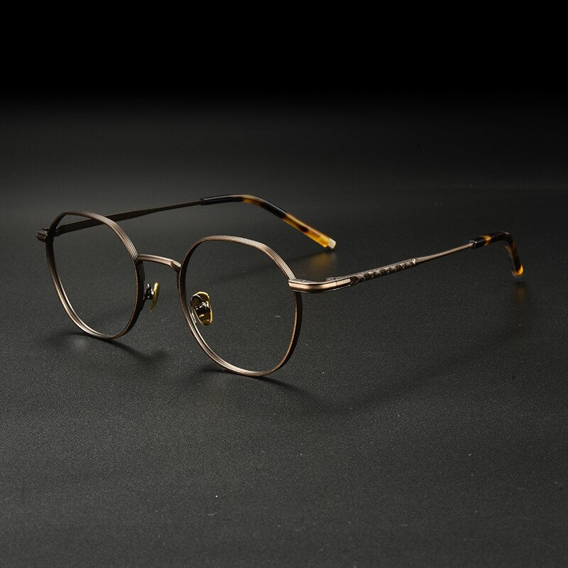 Gatenac Unisex Full Rim Irregular Round Titanium Eyeglasses Gxyj933 Full Rim Gatenac Bronze