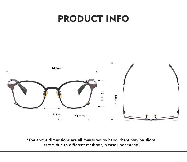 CCspace Unisex Full Rim Irregular Square Titanium Rivet Eyeglasses 54535 Full Rim CCspace