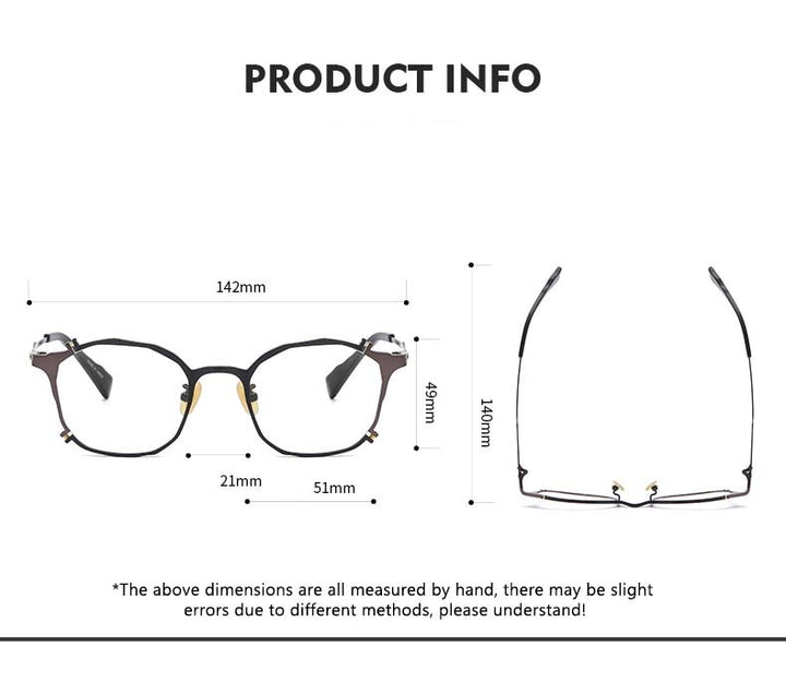 CCspace Unisex Full Rim Irregular Square Titanium Rivet Eyeglasses 54535 Full Rim CCspace