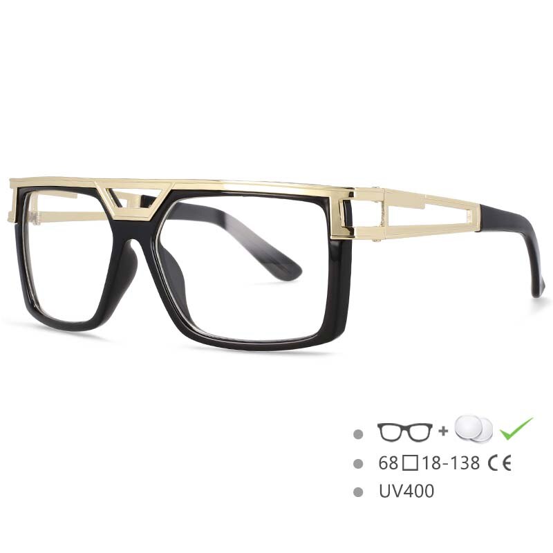 CCspace Men's Full Rim Large Rectangular Double Bridge Acetate Frame Sunglasses 54598 Sunglasses CCspace Sunglasses Black China 54598