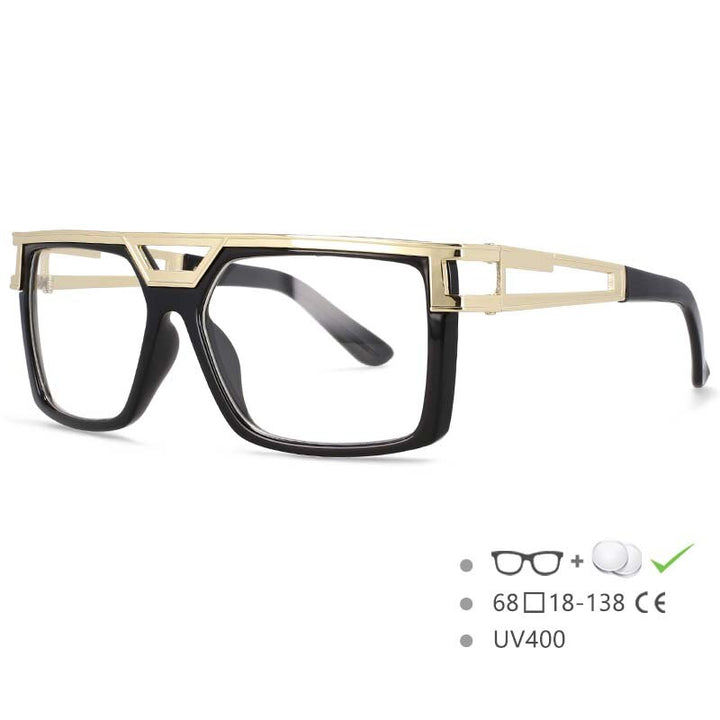 CCspace Men's Full Rim Large Rectangular Double Bridge Acetate Frame Sunglasses 54598 Sunglasses CCspace Sunglasses Black China 54598