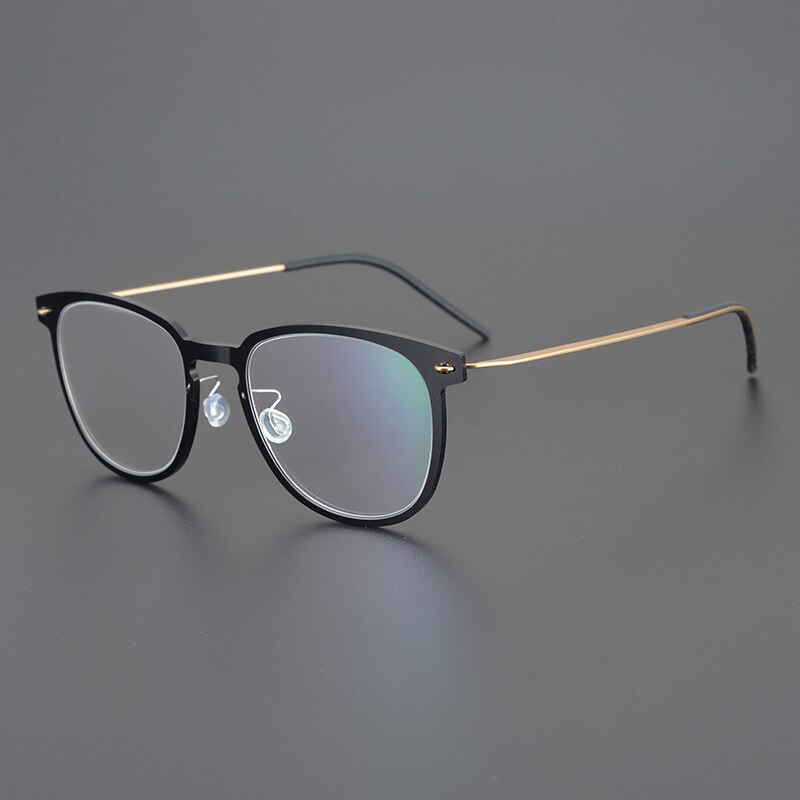 Gatenac Unisex Full Rim Round Square Screwless Titanium Eyeglasses Gxyj956 Full Rim Gatenac Black Gold