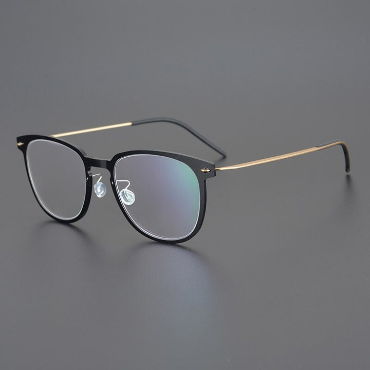 Gatenac Unisex Full Rim Round Square Screwless Titanium Eyeglasses Gxyj956 Full Rim Gatenac Black Gold