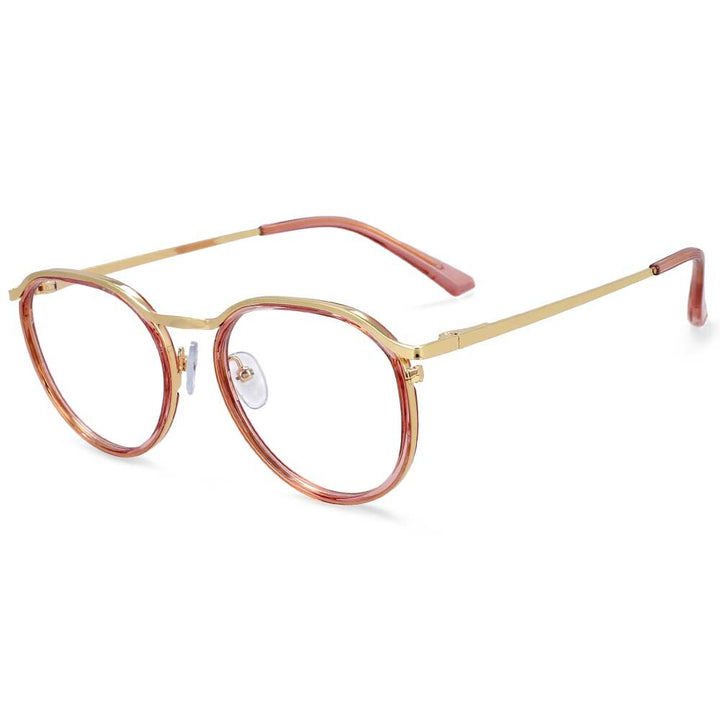 CCspace Unisex Full Rim Round Tr 90 Alloy Frame Eyeglasses 54241 Full Rim CCspace CN Pink