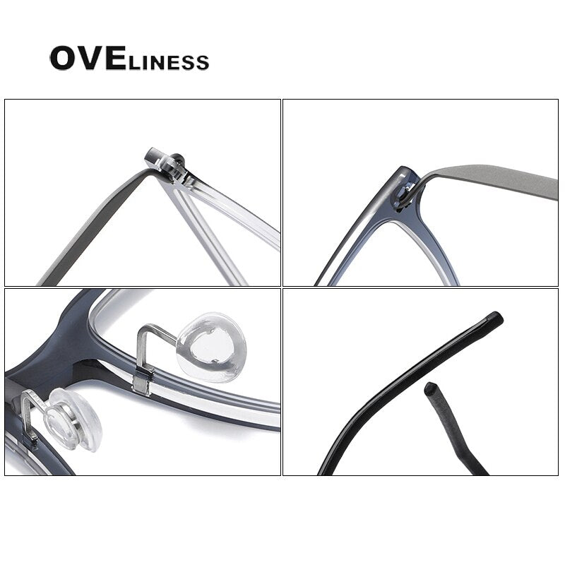 Oveliness Unisex Full Rim Square Screwless Titanium Acetate Eyeglasses 6505 Full Rim Oveliness