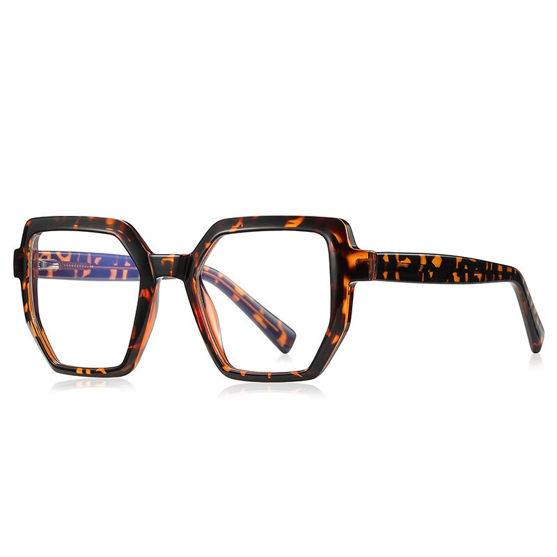 CCspace Unisex Full Rim Irregular Square Tr 90 Titanium Eyeglasses 54714 Full Rim CCspace China Leopard