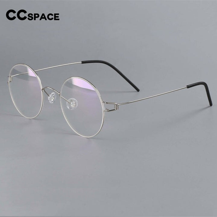 CCspace Unisex Full Rim Round Titanium Alloy Screwless Eyeglasses 54710 Full Rim CCspace