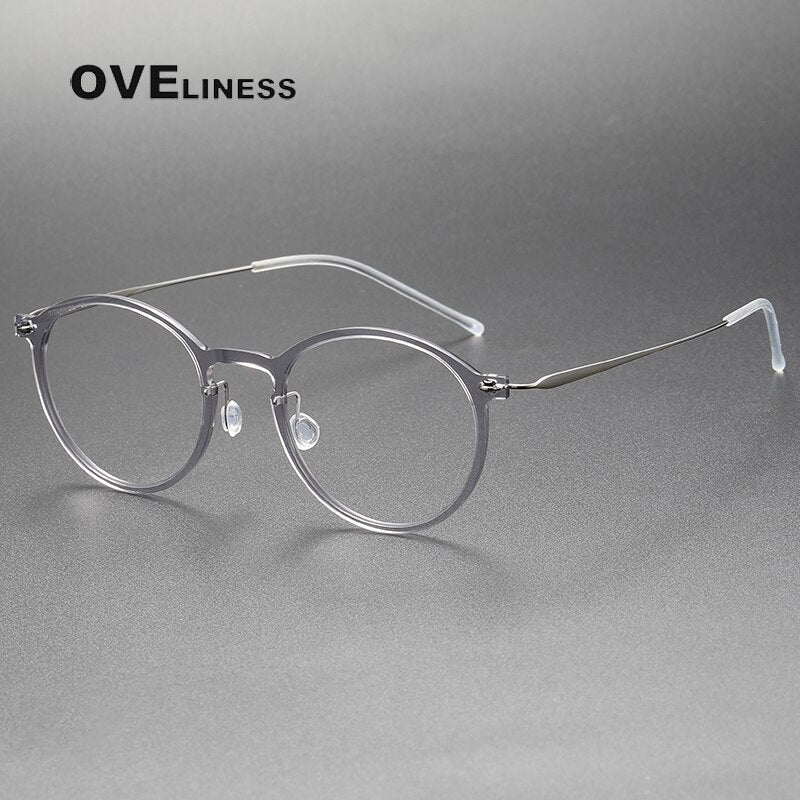 Oveliness Unisex Full Rim Round Square Acetate Titanium Eyeglasses 6541 Full Rim Oveliness grey