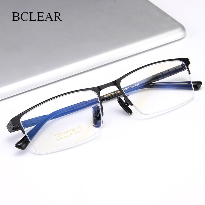 Bclear Men's Semi Rim Square Titanium Eyeglasses My91065 Semi Rim Bclear
