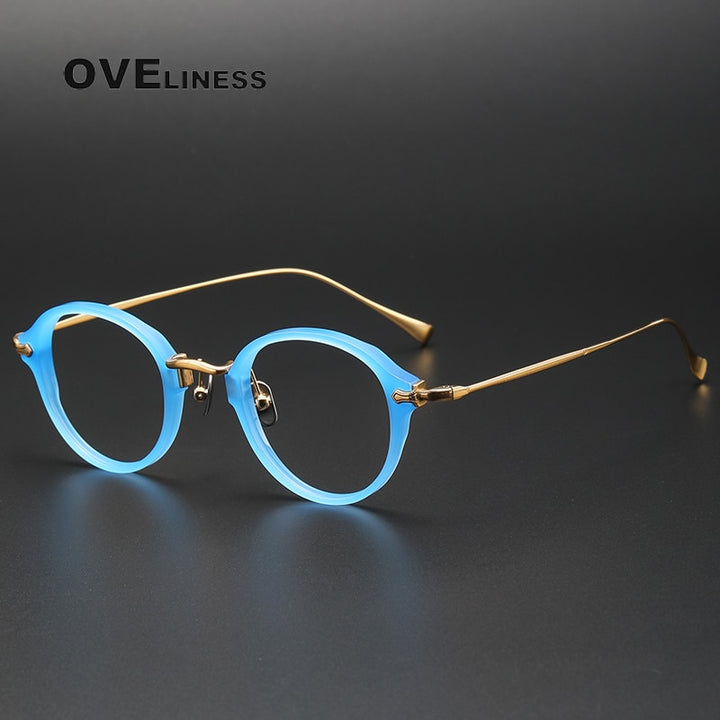 Oveliness Unisex Full Rim Round Acetate Titanium Eyeglasses Kmn182 Full Rim Oveliness blue
