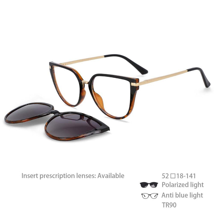 CCspace Unisex Full Rim Oversized Square Tr 90 Frame Eyeglasses Clip On Sunglasses 53791 With Clip Ons CCSpace China black-leopard