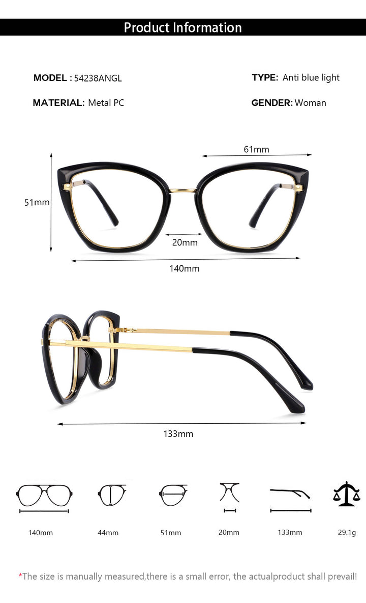 CCspace Unisex Full Rim Square Cat Eye Tr 90 Titanium Frame Eyeglasses 54238 Full Rim CCspace