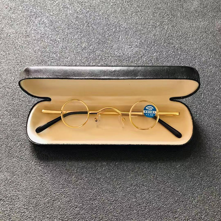 Cubojue Unisex Full Rim Small Round Alloy Reading Glasses Reading Glasses Cubojue +100 gold glass lens