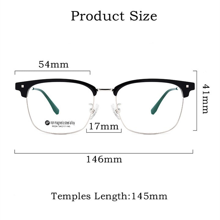 Yimaruili Men's Full Rim Square Acetate Alloy Eyeglasses M224 Full Rim Yimaruili Eyeglasses
