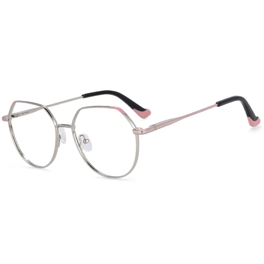 CCspace Unisex Full Rim Polygonal Round Alloy Frame Eyeglasses 54316 Full Rim CCspace China silver-pink