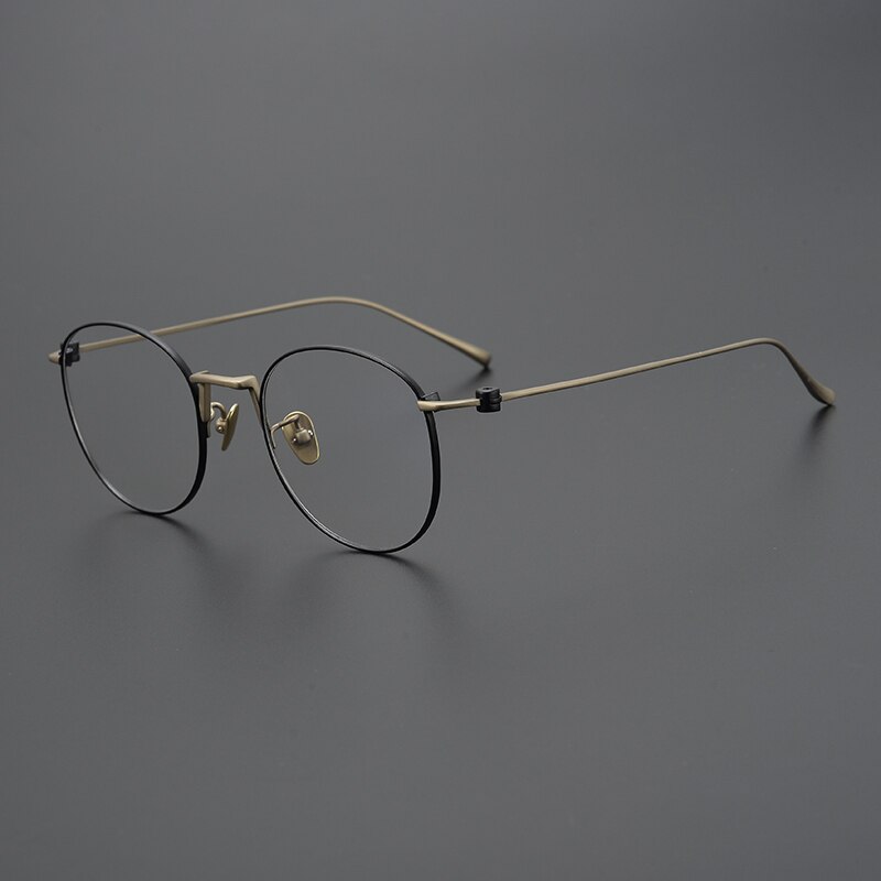 Gatenac Unisex Full Rim Round Square Titanium Eyeglasses Gxyj917 Full Rim Gatenac Black Gold