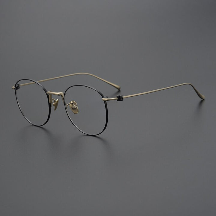 Gatenac Unisex Full Rim Round Square Titanium Eyeglasses Gxyj917 Full Rim Gatenac Black Gold