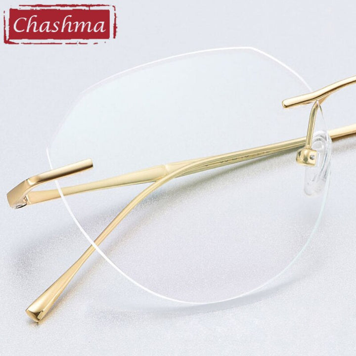 Chashma Women's Rimless Diamond Cut Titanium Round Frame Eyeglasses 3018 Rimless Chashma