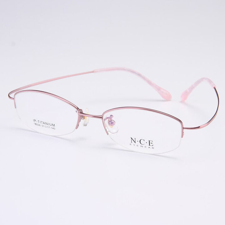 Bclear Women's Semi Rim Titanium Oval Eyeglasses Sc18026 Semi Rim Bclear Pink