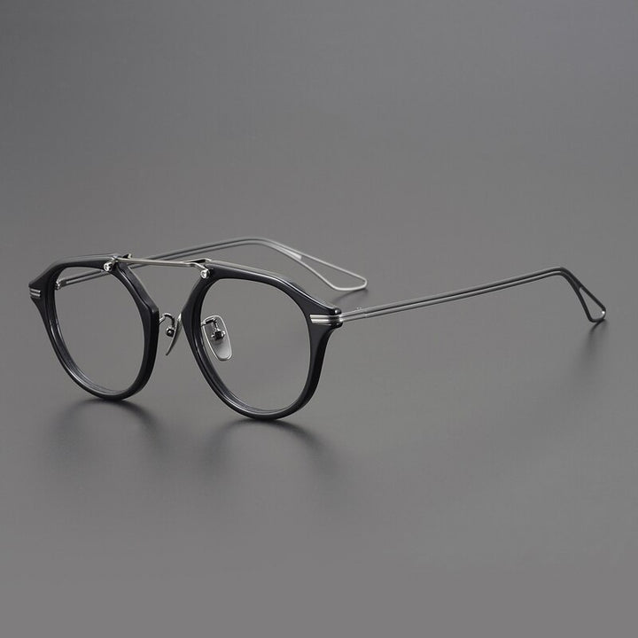 Gatenac Unisex Full Rim Oval Double Bridge Titanium Eyeglasses Gxyj925 Full Rim Gatenac Black