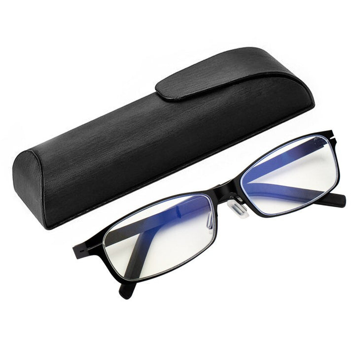 Zirosat Unisex Full Rim Rectangle Alloy Tr 90 Anti Blue Light Reading Glasses Dy1331 Reading Glasses Zirosat +100 black with case