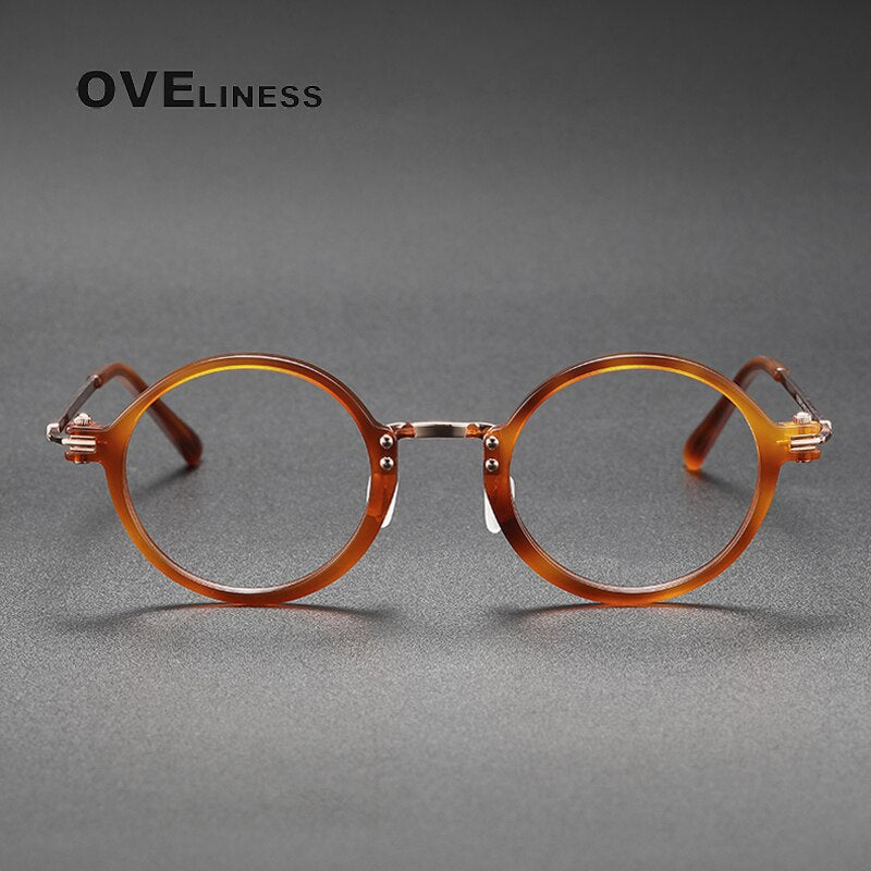 Oveliness Unisex Full Rim Round Acetate Titanium Eyeglasses 5866 Full Rim Oveliness