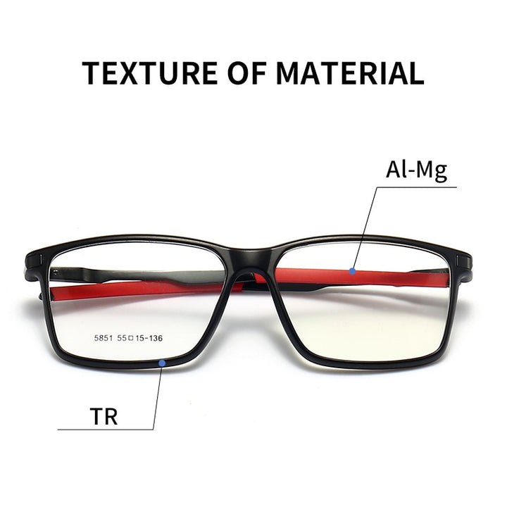Gmei Men's TR 90 Square Aluminum Magnesium Sport Frame Eyeglasses 5851 Full Rim Gmei Optical