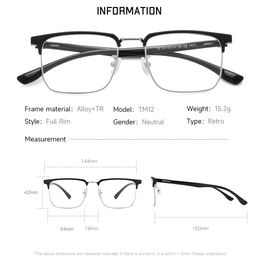 Gmei Unisex Full Rim Square Tr 90 Alloy Eyeglasses Tm12 Full Rim Gmei Optical