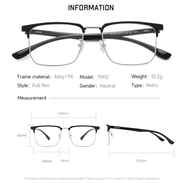 Gmei Unisex Full Rim Square Tr 90 Alloy Eyeglasses Tm12 Full Rim Gmei Optical   