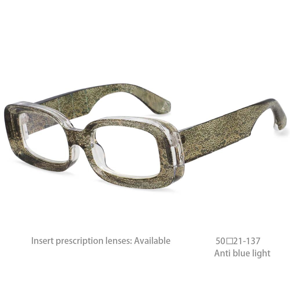 CCspace Unisex Full Rim Rectangle Resin Frame Punk Eyeglasses 54430 Full Rim CCspace China Brown flower