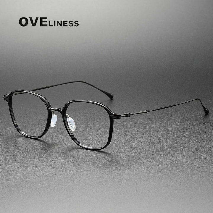 Oveliness Unisex Full Rim Square Acetate Titanium Eyeglasses 8641 Full Rim Oveliness black