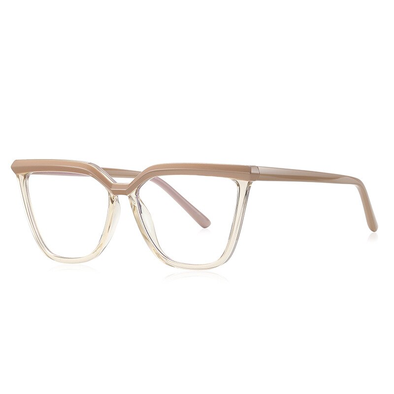 CCspace Unisex Full Rim Square Cat Eye Tr 90 Titanium Eyeglasses 54423 Full Rim CCspace China C5ChampagneKhaki