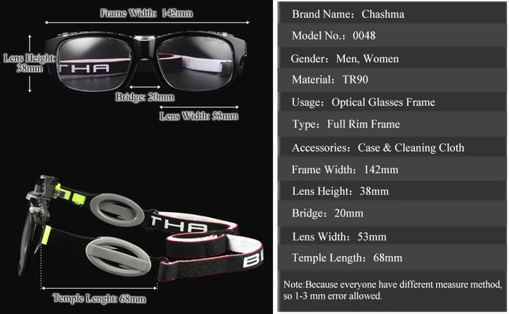 Chashma Ochki Unisex Full Rim Square Tr 90 Titanium Sport Eyeglasses 0048 Full Rim Chashma Ochki
