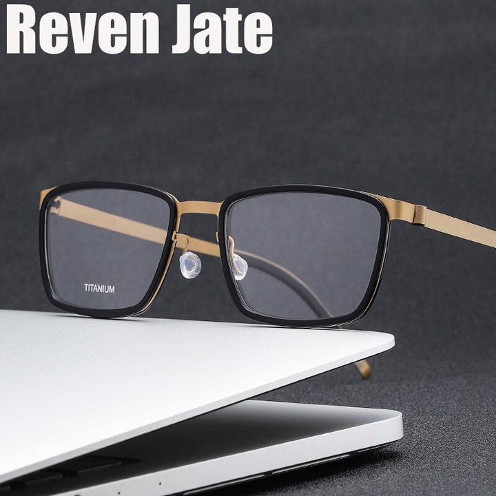 Reven Jate Unisex Full Rim Square Titanium Acetate Eyeglasses 9711 Full Rim Reven Jate