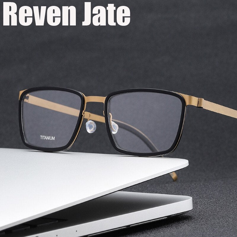 Reven Jate Unisex Full Rim Square Titanium Acetate Eyeglasses 9711 Full Rim Reven Jate   