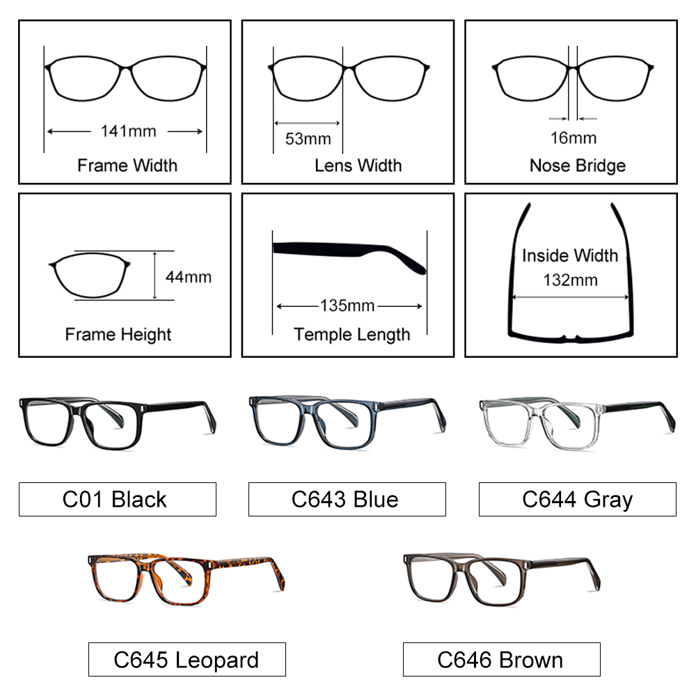 Ralferty Men's Full Rim Square Tr 90 Acetate Eyeglasses With Clip On Polarized Sunglasses D7201 With Clip Ons Ralferty
