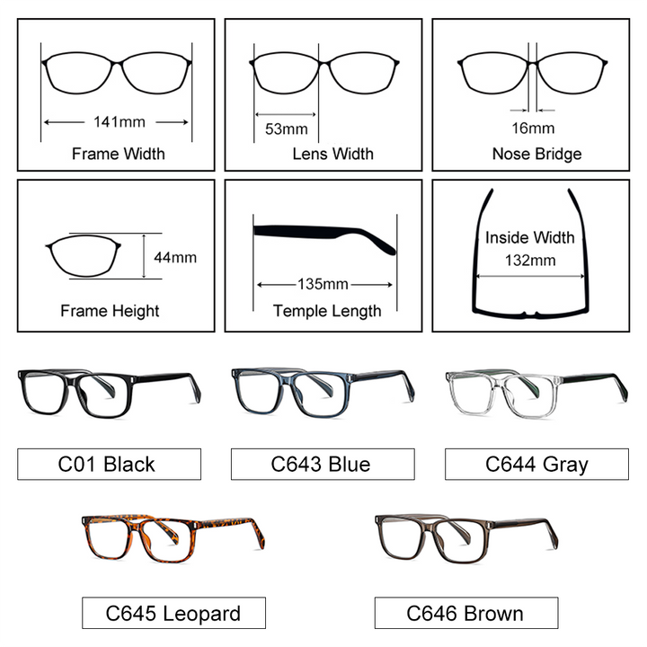 Ralferty Men's Full Rim Square Tr 90 Acetate Eyeglasses With Clip On Polarized Sunglasses D7201 With Clip Ons Ralferty