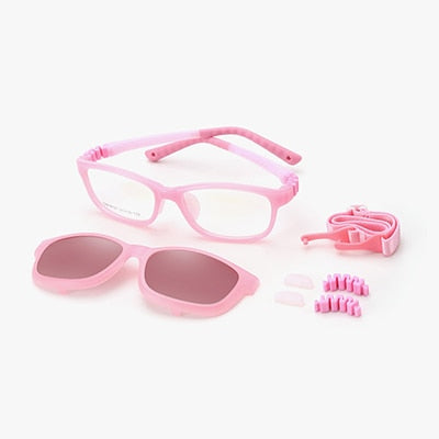 Ralferty  Unisex Children's Full Rim Square Acetate Eyeglasses With Polarized Clip On Sunglasses M18119 With Clip Ons Ralferty Pink China As picture