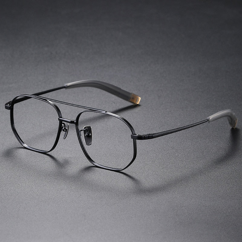 Muzz Unisex Full Rim Square Double Bridge Titanium Frame Eyeglasses 07518 Full Rim Muzz Black