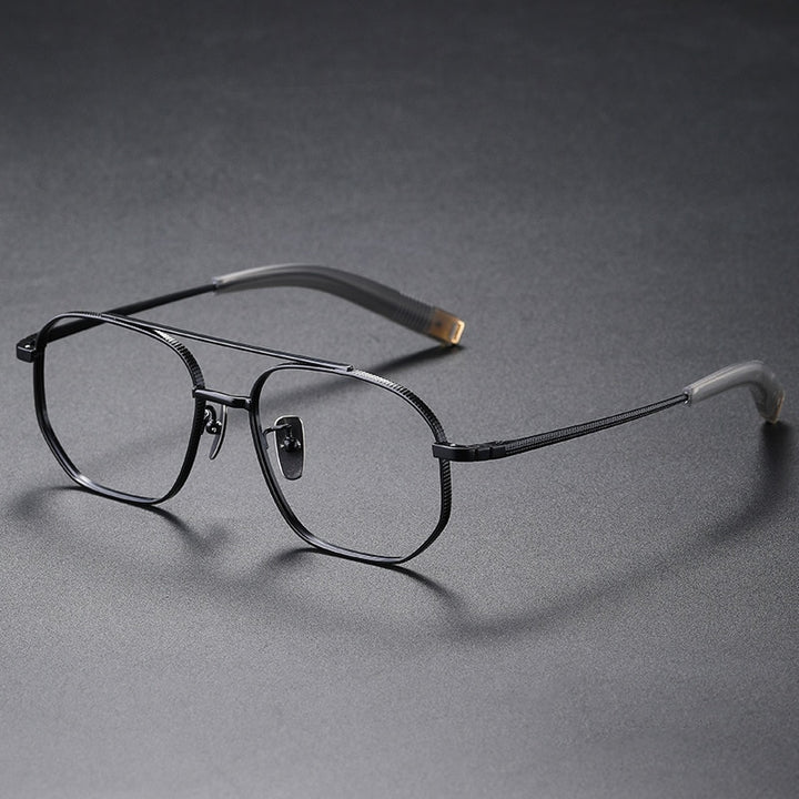 Muzz Unisex Full Rim Square Double Bridge Titanium Frame Eyeglasses 07518 Full Rim Muzz Black