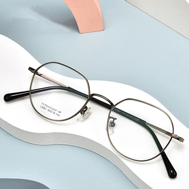 Bclear Unisex Full Rim Polygon Titanium Eyeglasses Lb5361 Full Rim Bclear