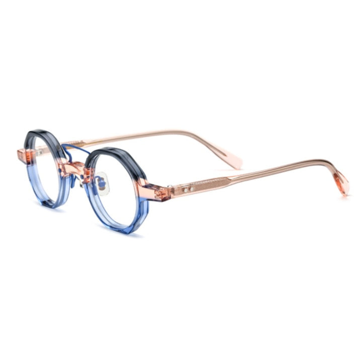 CCspace Unisex Full Rim Irregular Round Double Bridge Acetate Eyeglasses 54699 Full Rim CCspace blue-orange China