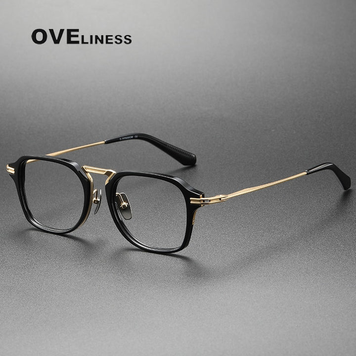 Oveliness Unisex Full Rim Square Acetate Titanium Eyeglasses Dtx413 Full Rim Oveliness black gold