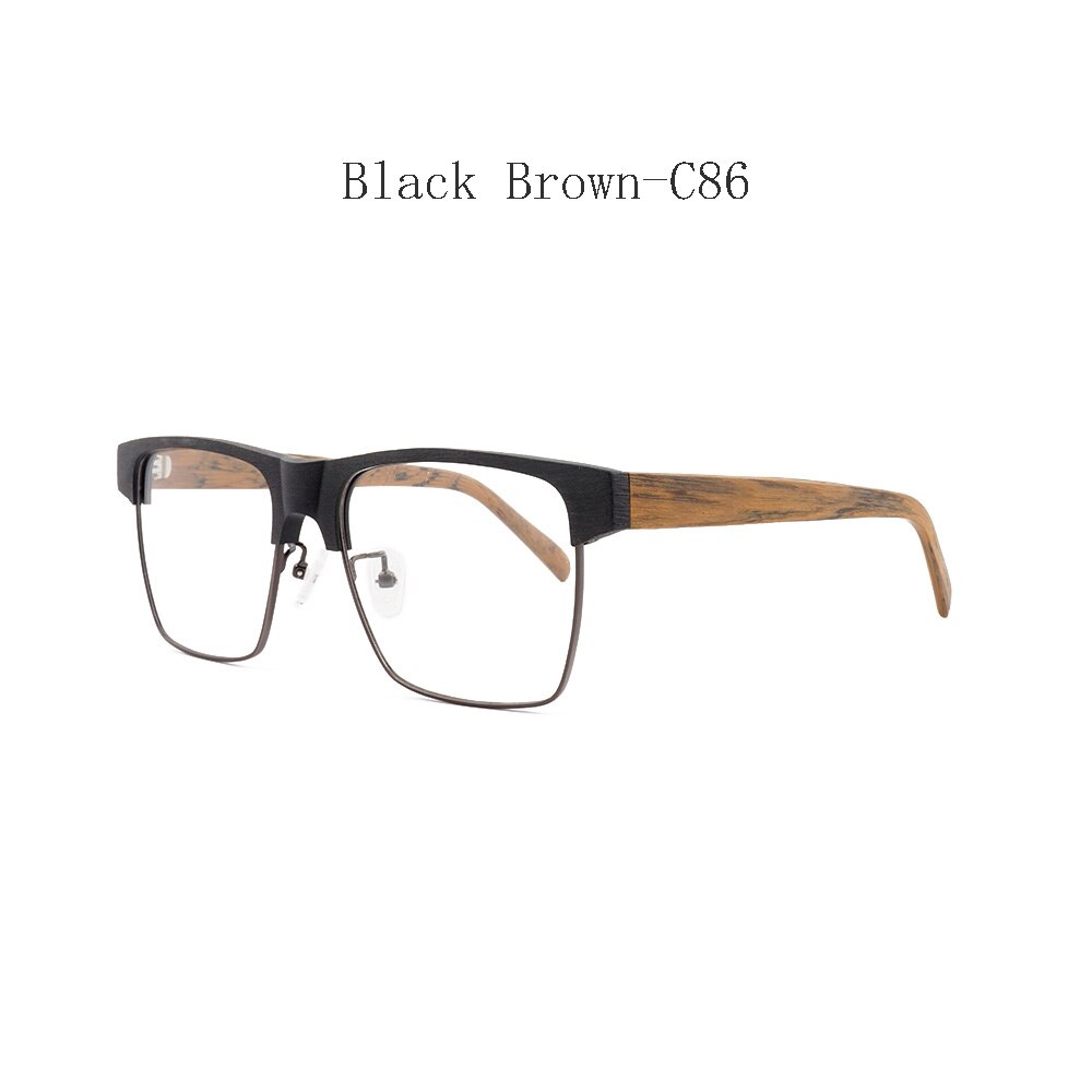 Hdcrafter Men's Full Rim Large Square Wood Eyeglasses 6252 Full Rim Hdcrafter Eyeglasses Black Brown-C86