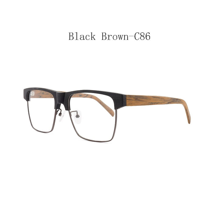 Hdcrafter Men's Full Rim Large Square Wood Eyeglasses 6252 Full Rim Hdcrafter Eyeglasses Black Brown-C86
