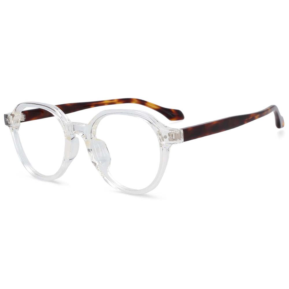 CCspace Women's Full Rim Round Acetate Titanium Frame Eyeglasses 54255 Full Rim CCspace clear-leopard China