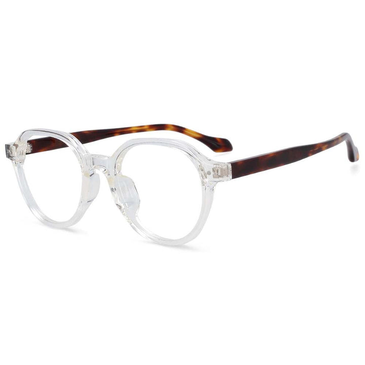 CCspace Women's Full Rim Round Acetate Titanium Frame Eyeglasses 54255 Full Rim CCspace clear-leopard China