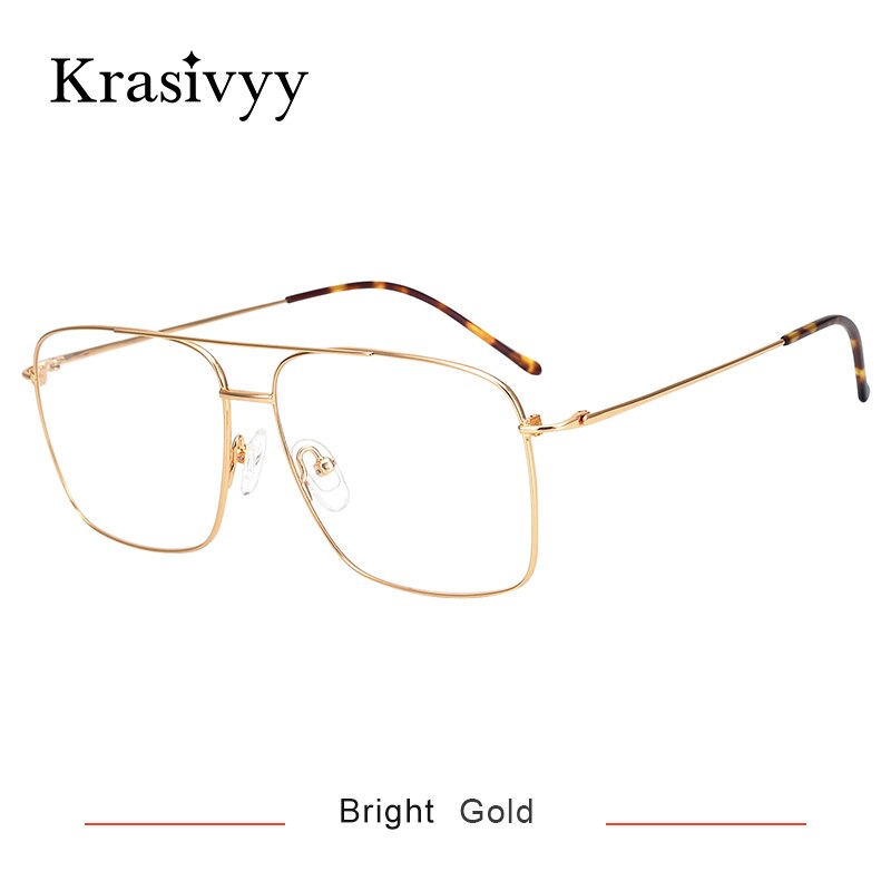 Krasivyy Men's Full Rim Square Double Bridge Titanium Eyeglasses Kr16051 Full Rim Krasivyy Bright Gold CN 